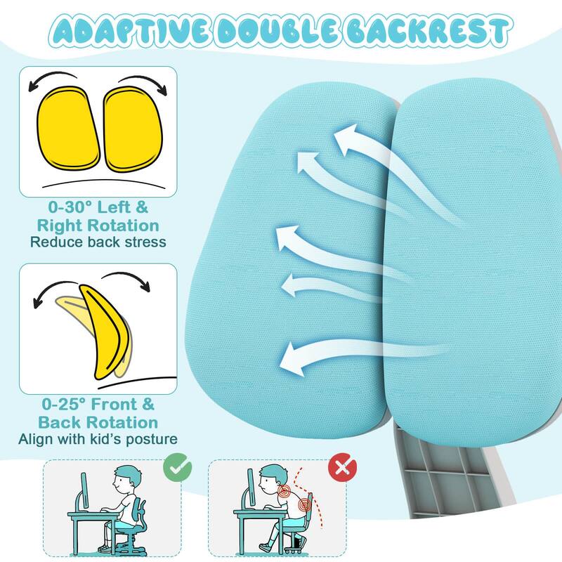 Costway Kids Study Chair with Adjustable Double Backrest, Footrest, - See Details