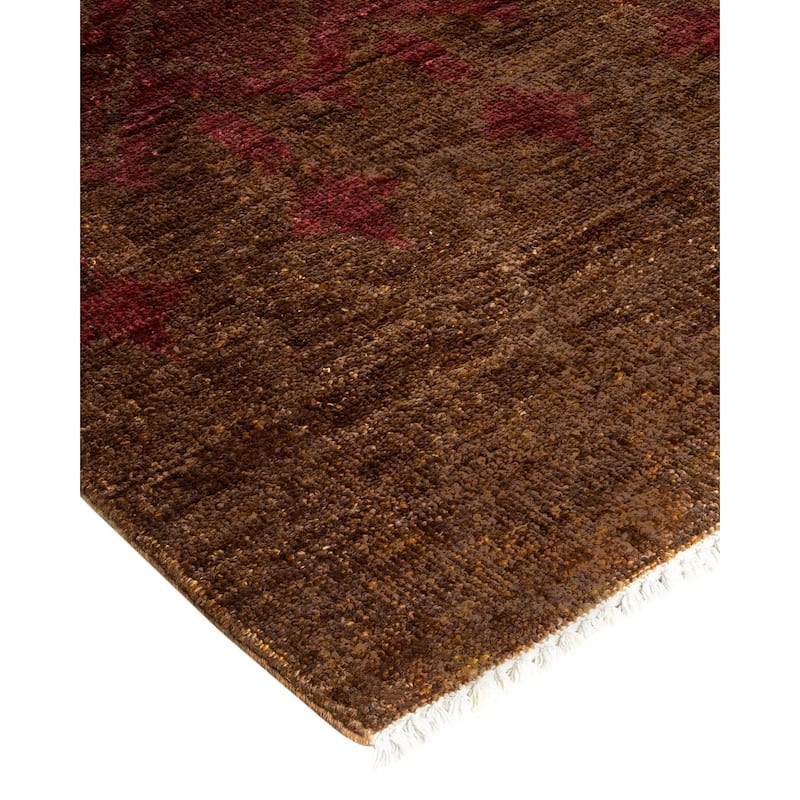 Overton Hand Knotted Wool Vintage Inspired Modern Contemporary Modern Brown Area Rug - 8' 0" x 9' 10"