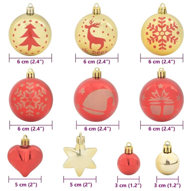 vidaXL Christmas Bauble Set 40 pcs Gold and Red - 2.4 x 2.4 x 2.4