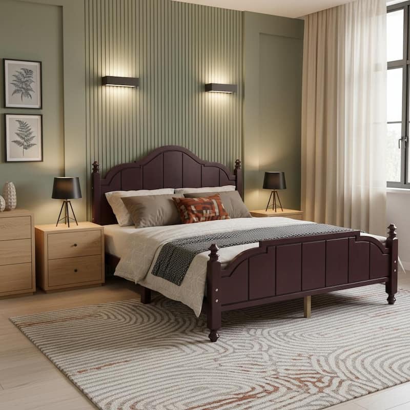 Wood Bed Frame with Sculpted Headboard by Harper&Bright Designs
