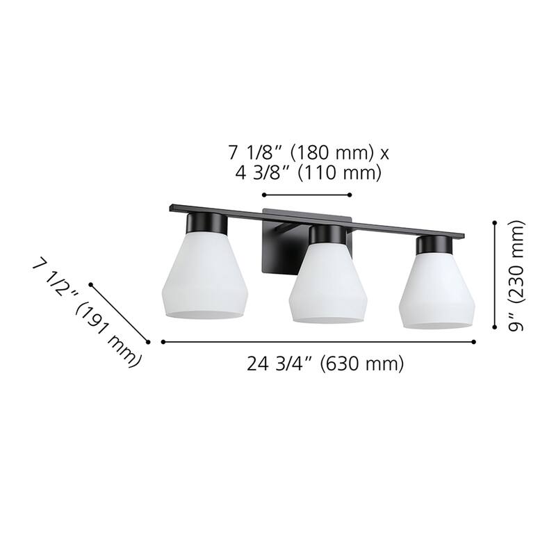 EGLO Copeland - 3-Light Bath Vanity Light - Matte Black Finish - White Glass Shade
