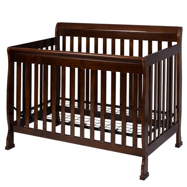 slide 2 of 10, Costway Coffee Pine Wood Baby Toddler Bed Convertible Crib Nursery - 53.5''(L) X 32''-34''(W) X 41''(H) Brown - 53.5''(L) X 32''-34''(W) X 41''(H)