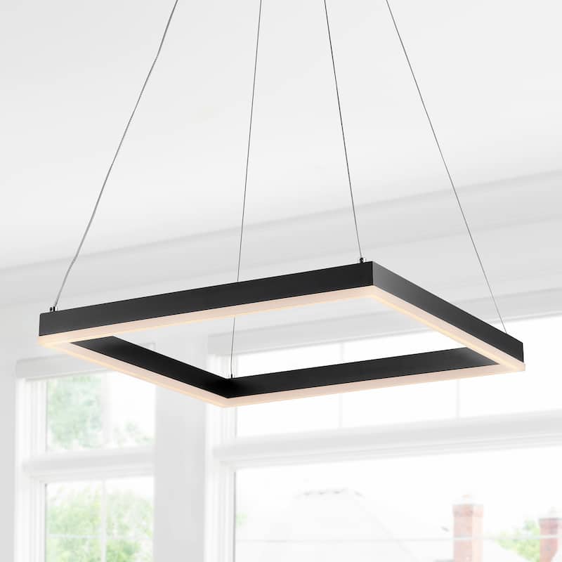 Nero Square Contemporary Modern Metal Integrated LED Chandelier, Black by JONATHAN Y - 15.75"