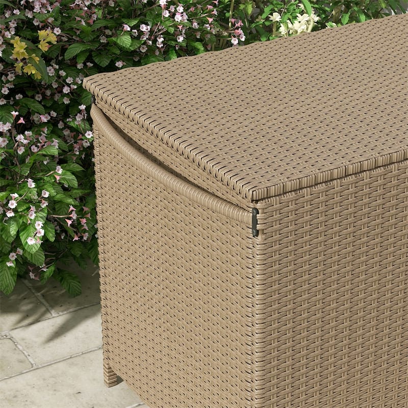83 Gallon Wicker Outdoor Deck Box on Wheels for Garden Tools