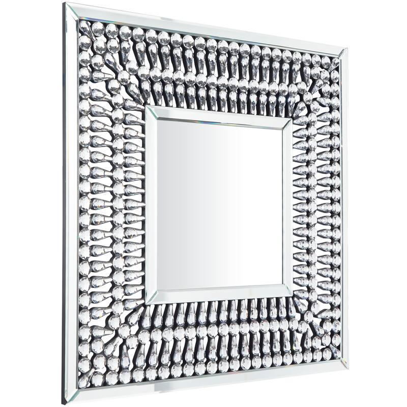 Elegant Silver Glass Wall Mirror with Crystal Embellishment