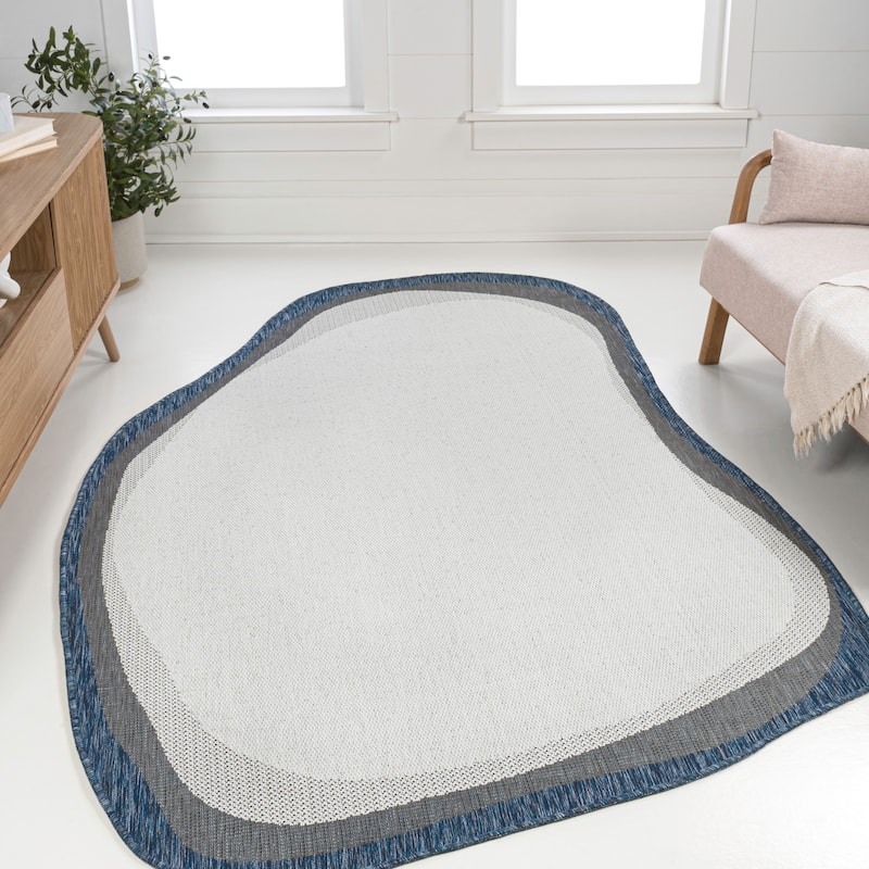 Wyatt Modern Rustic Abstract Indoor/Outdoor Shaped Area Rug - 8 ft. x 10 ft. - Cream/Navy