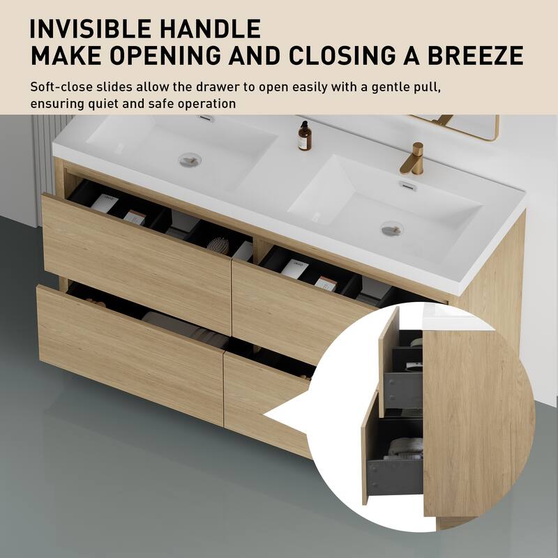 GDFStudio 60" Freestanding Bathroom Vanity with Double Sinks