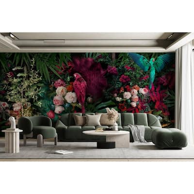 GK Wall Design Colorful Parrot and Peony Flower Wallpaper