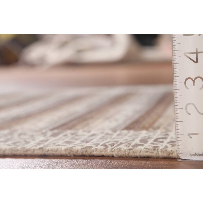 Striped Abstract Modern Accent Rug Hand-Knotted Wool Carpet - 2'9"x 5'0"