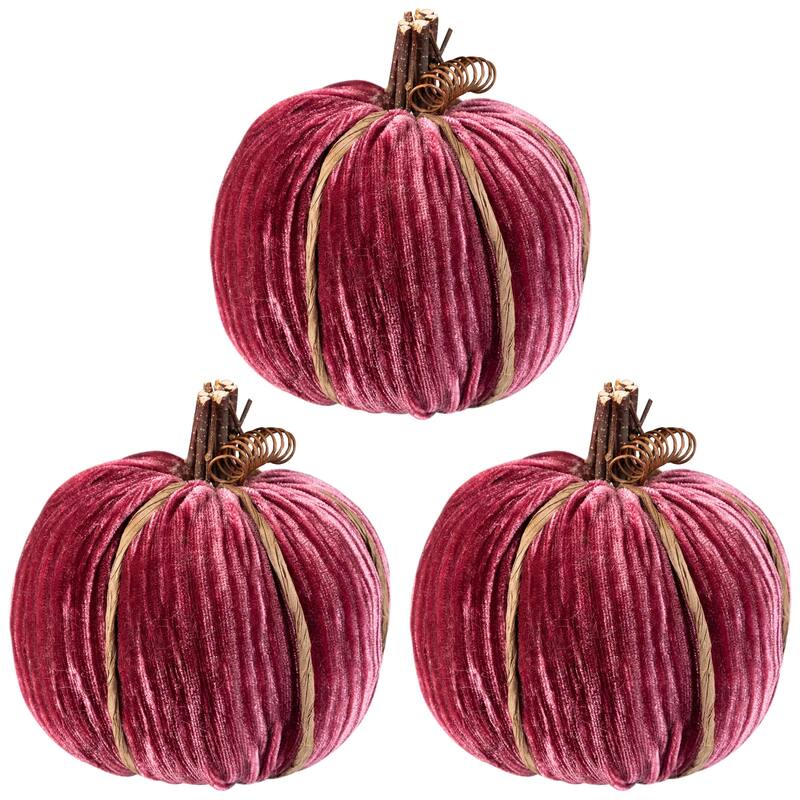 Ribbed Mini Pumpkin Fall Harvest Decorations - 3.5" - Wine Red - Set of 3