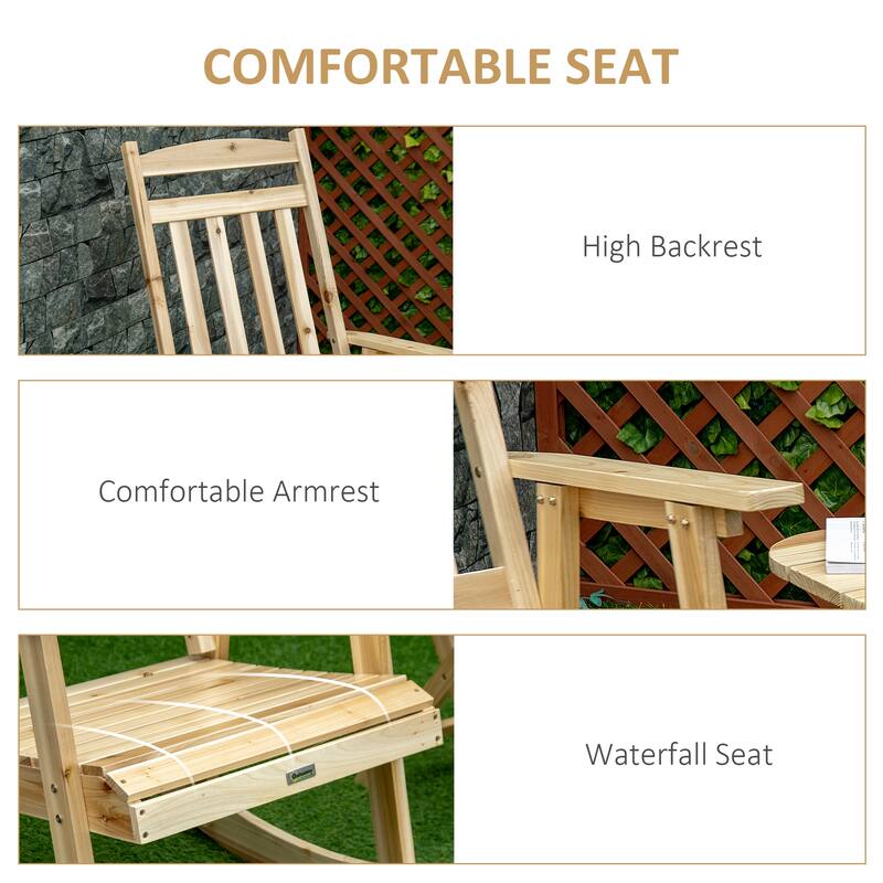 2 Pieces Wood Patio Bistro Set, Outdoor Rocking Chair Set with Armrests and High Back Rocking Chair and Portable Side Table