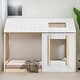 preview thumbnail 1 of 7, Modern Twin Size House Platform Kids Bed with Roof and Window, Solid Pine Wood Frame, Easy to Assemble, White+Natural White+Natural