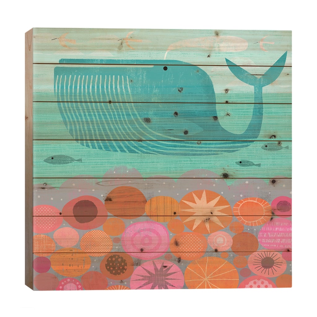 Whale And Stones Print On Wood by Gareth Lucas - Multi-Color