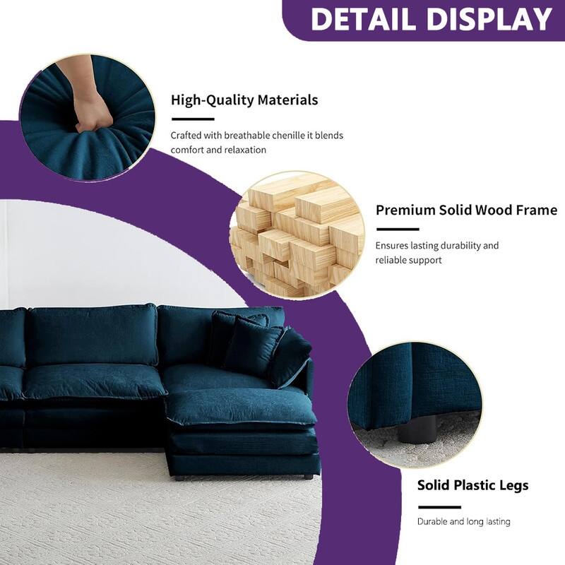 Modern Living Room Set, Upholstered Chenille Sofa with Pillows for Living Room, Chenille