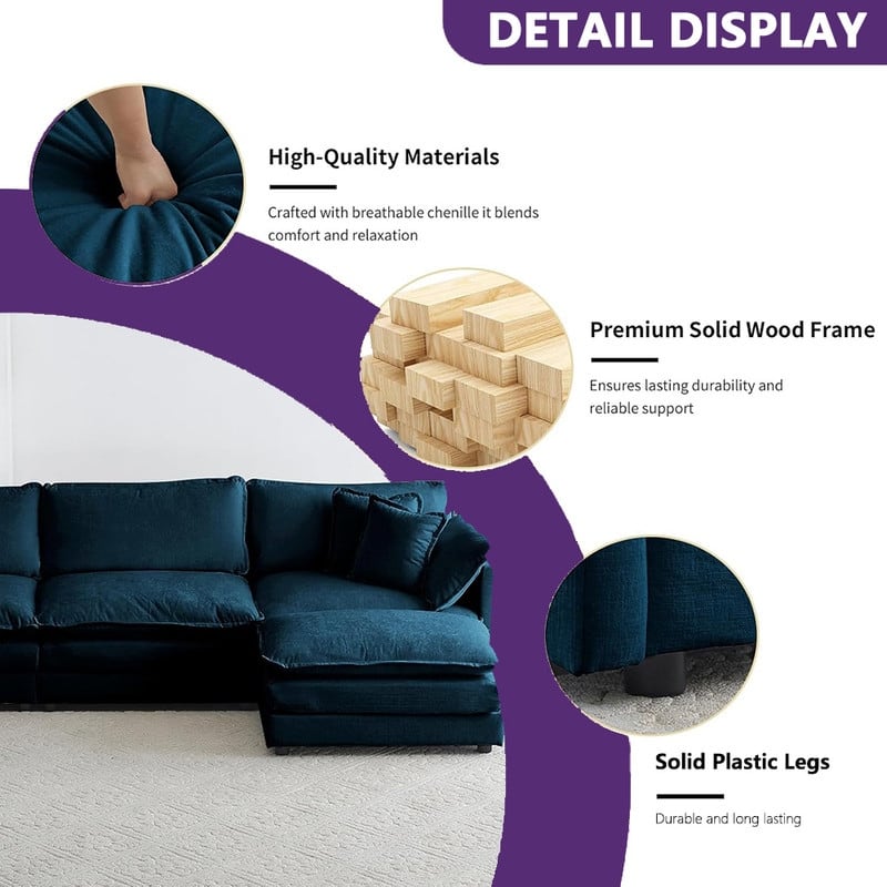 Modern Living Room Set, Upholstered Chenille Sofa with Pillows for Living Room, Chenille