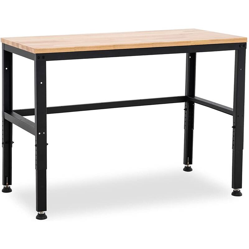 Mcombo Heavy Duty Workbench with Solid Wood Tabletop, Adjustable Steel Frame Worktable for Garage WD48 - Yellow
