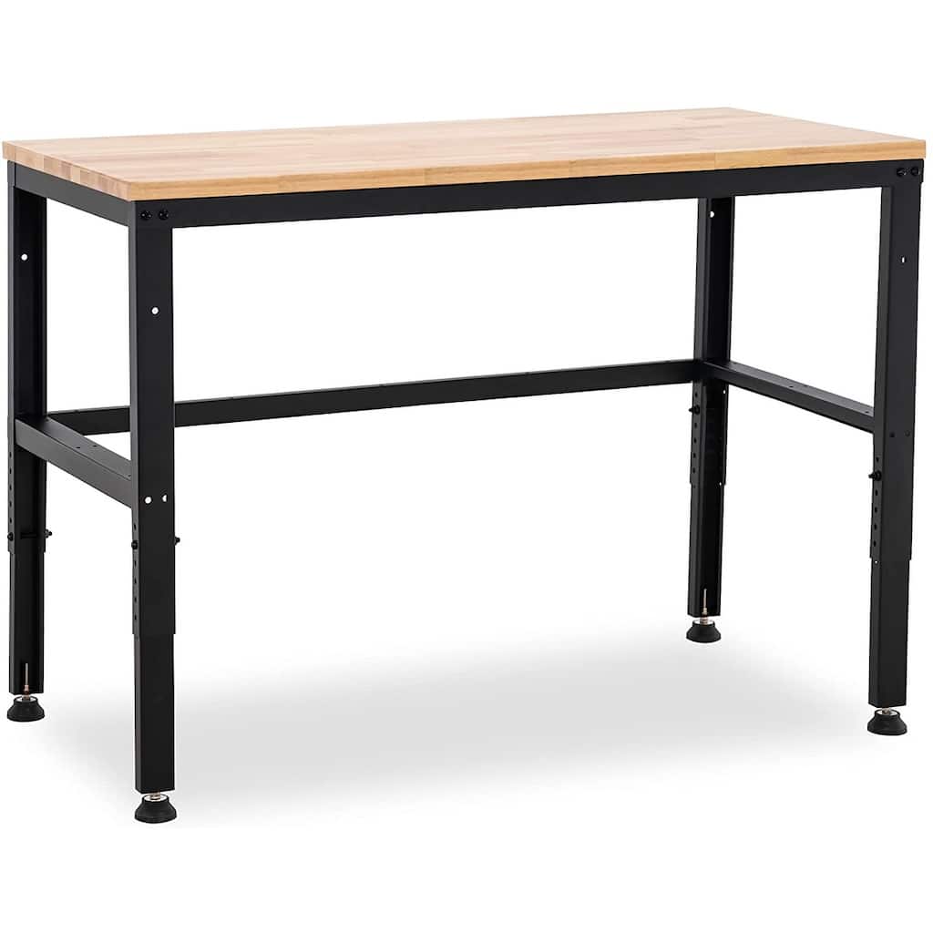 Mcombo Heavy Duty Workbench with Solid Wood Tabletop, Adjustable Steel Frame Worktable for Garage WD48
