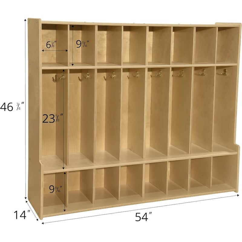 Contender 8 Section Coat Locker with Bench & Cubby Storage, Wooden Backpack Cubby Storage Organizer with Hooks