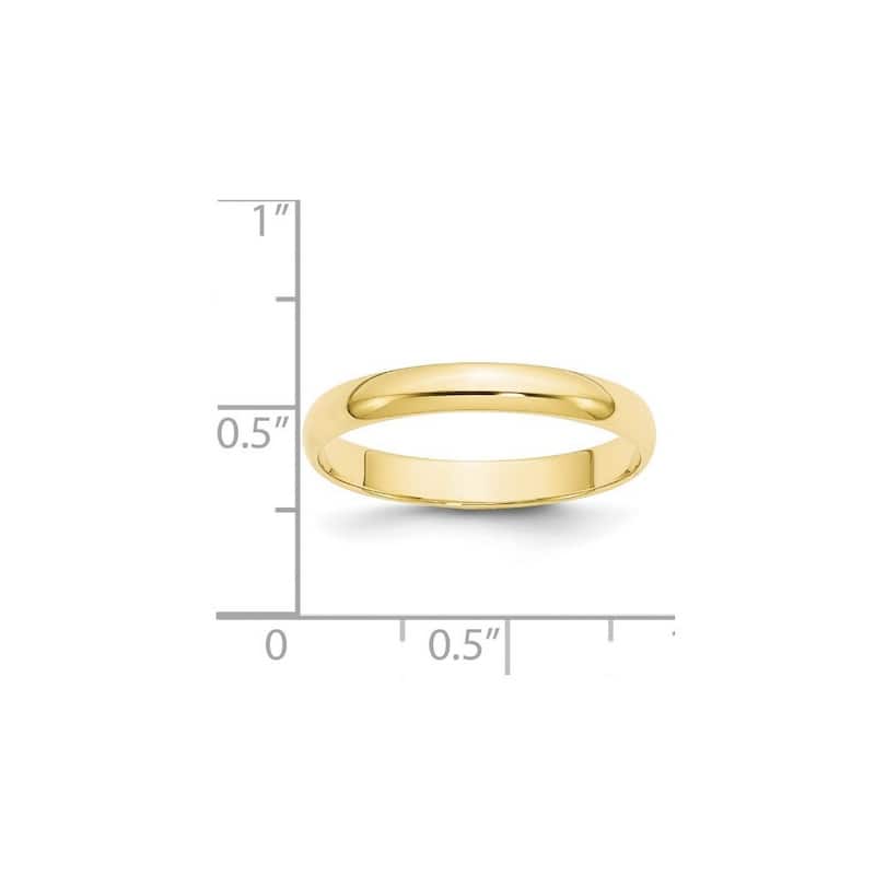 Curata 10k Yellow Gold Unisex 3 mm Half-Round Light Wedding Band (sizes 4-14)