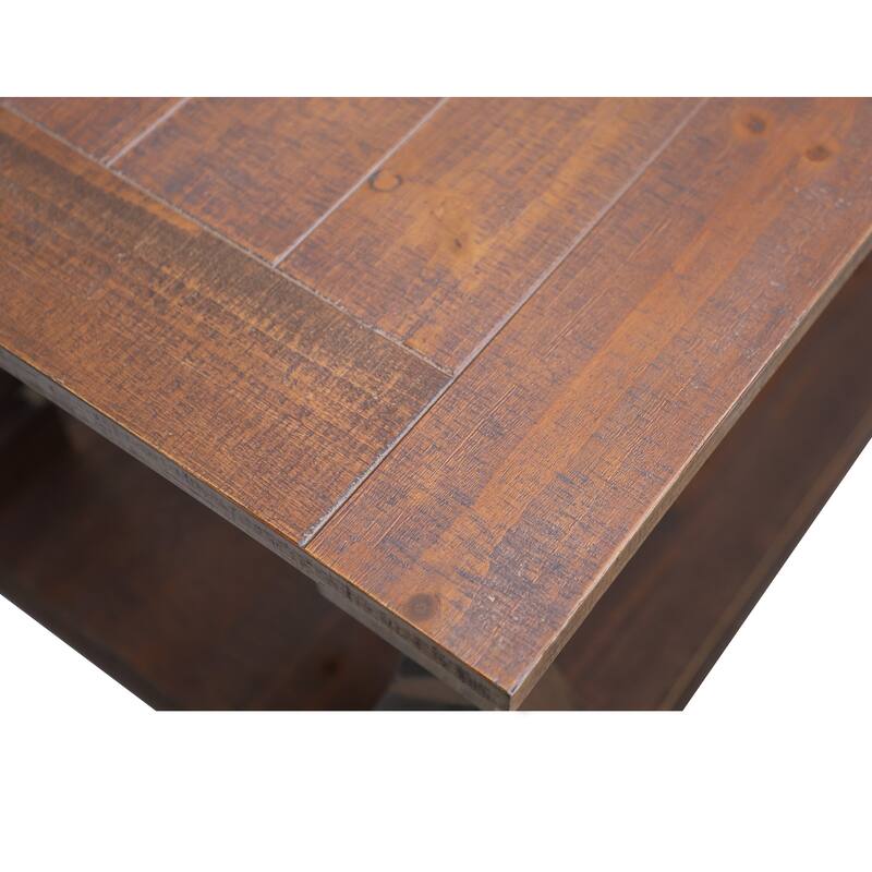 47.24" Farmhouse Coffee Table with Storage Shelf - Rustic Plank Top & Square Baluster Legs for Living Room