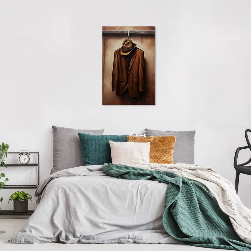 Wynwood Studio Fashion and Glam Hat and Coat Brown and Rustic Wall Art Canvas Print - 24 x 16