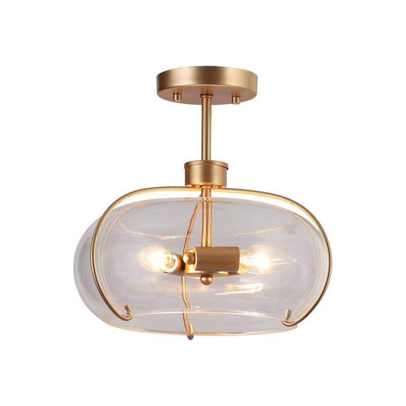 Modern Gold 3-Light Semi Flush Mount Ceiling Light with Clear Glass - Dark Gold - Dia.12"xH11.5"
