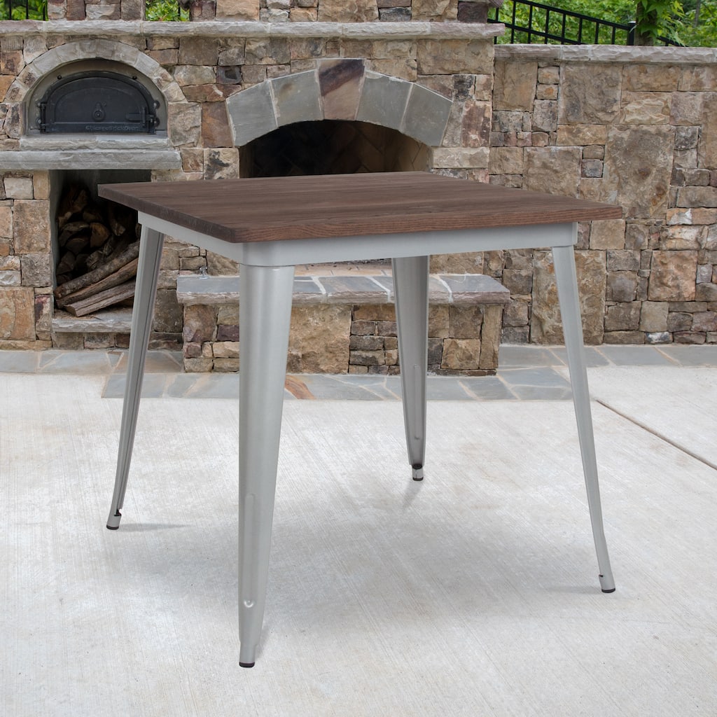 Industrial Steel and Wood Compact Square Dining Table - 31.5"W x 31.5"D x 30.5"H
