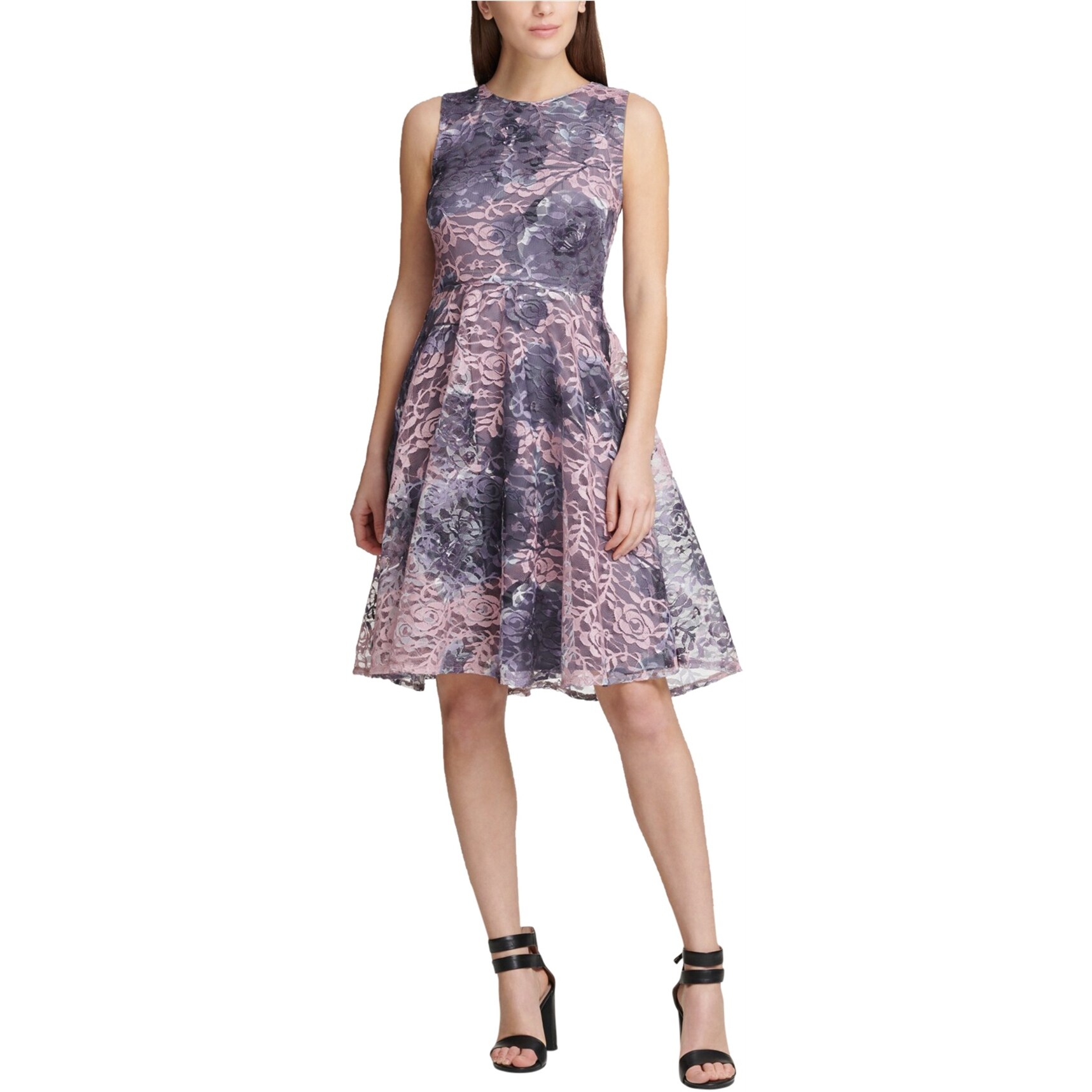 purple fit and flare cocktail dress