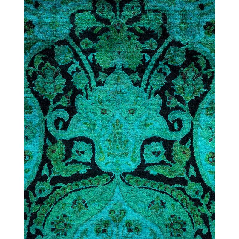 Overton Hand Knotted Wool Vintage Inspired Modern Contemporary Overdyed Blue Area Rug - 4' 2" x 6' 4"