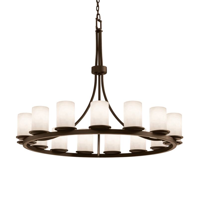 Justice Design Clouds - Dakota 15-Light 1-Tier Ring Chandelier - Cylinder w/ Flat Rim Shade - Dark Bronze - Replaceable Bulb - Dark Bronze