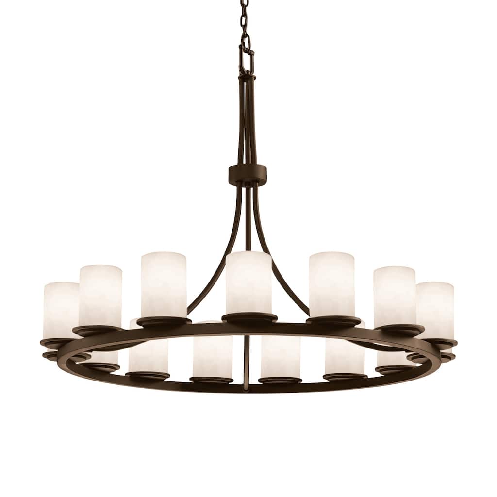 Justice Design Clouds - Dakota 15-Light 1-Tier Ring Chandelier - Cylinder w/ Flat Rim Shade - Dark Bronze - Replaceable Bulb