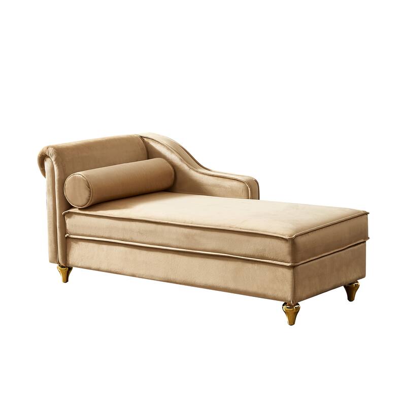 Modern Storage Chaise Lounge for Living Room, 60.6" Velvet Sofa Chair with Toss Pillows, Upholstered Lounge Sofa with Gold Legs