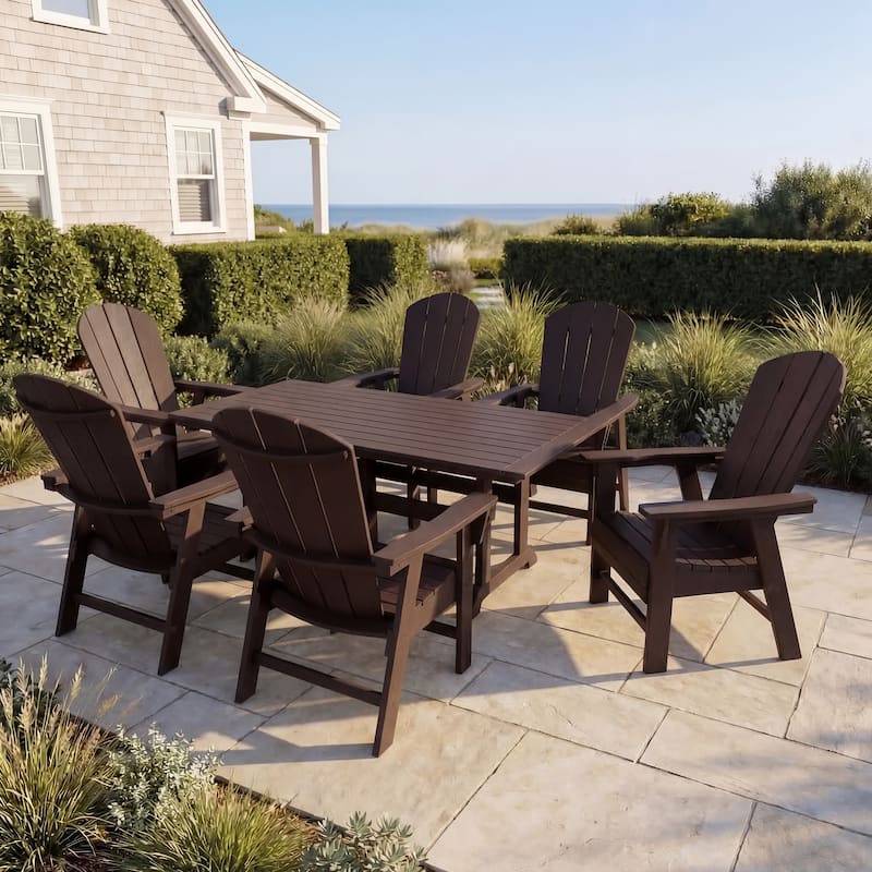 Laguna Hdpe All Weather Outdoor Patio Rectangular Adirondack Dining Chairs With Table (7-Piece Set) - Dark Brown