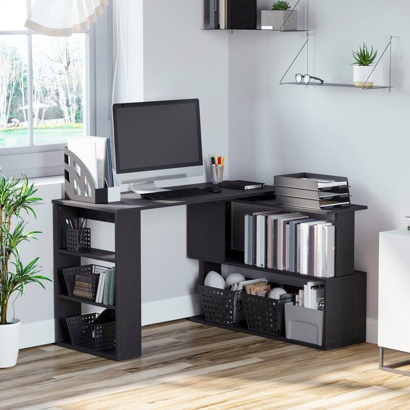 L Shaped Corner Desk, 360 Degree Rotating Home Office Desk