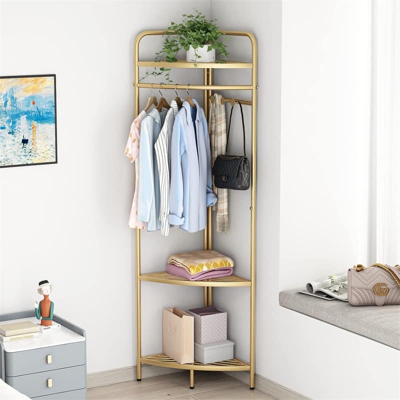 Corner Gold Metal Clothing Racks - Gold-2 - 15.7"D x 22.8"W x 69"H