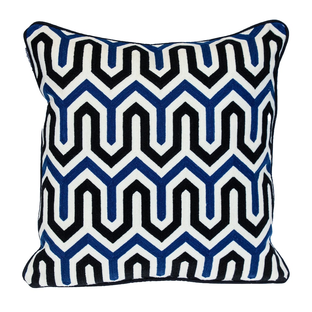 HomeRoots 18" X 18" Blue And White 100% Cotton Geometric Zippered Pillow