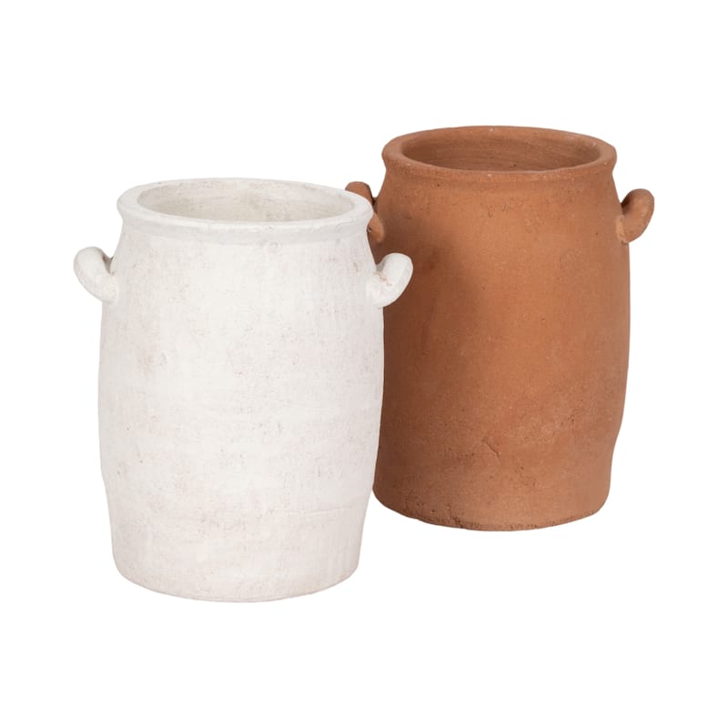 Ceramic Table Vase Rustic Handles Textured Artisan Decorative Accent
