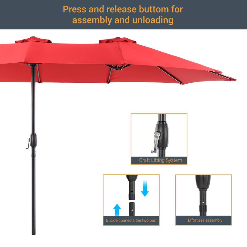 LIVOOSUN 15×9FT Double-sided Patio Umbrella with UPF50+, Handle Control, and Wind-Resistant Design——Experience Outdoor Comfort