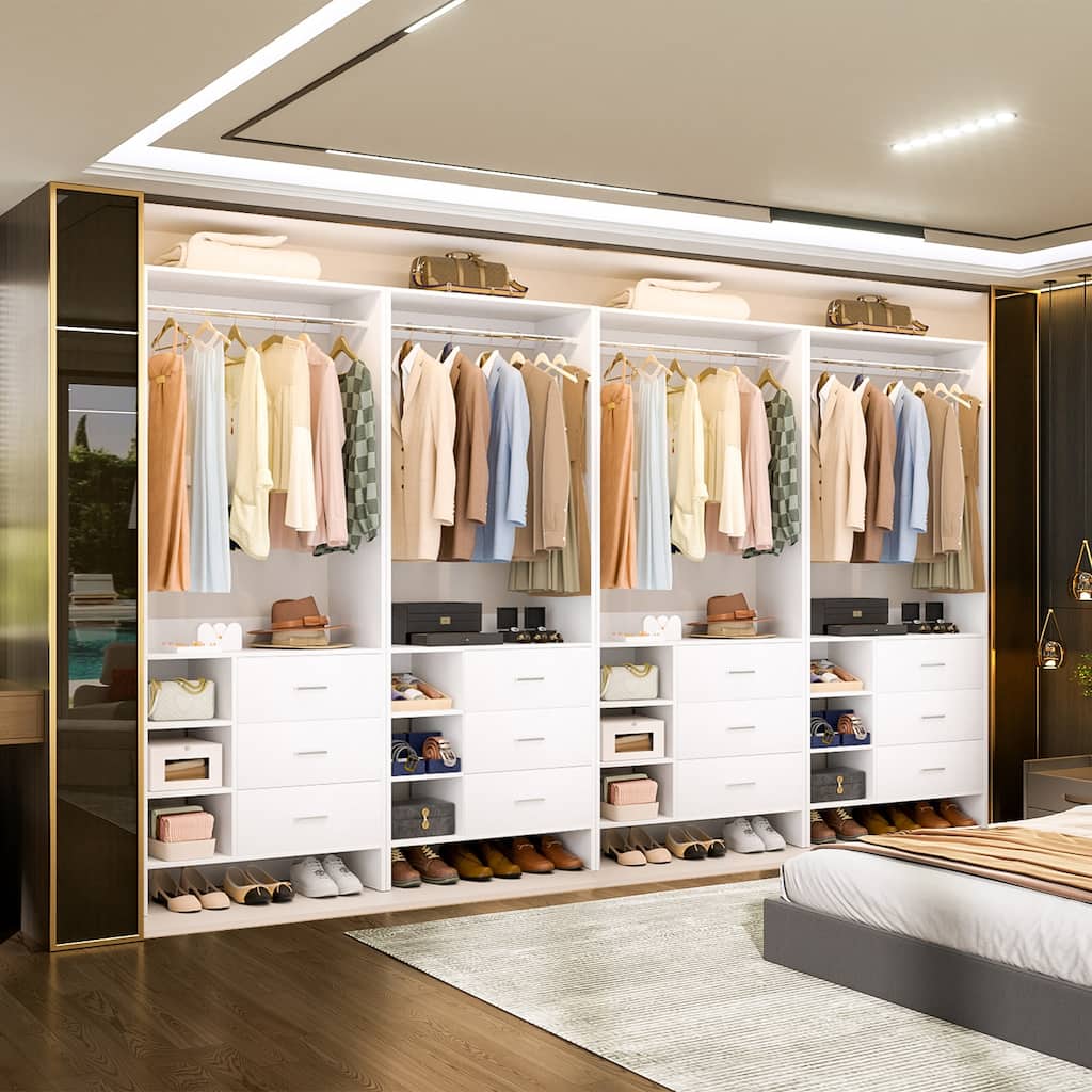 Cimly 30'' W Freestanding Closet System with Hanging Rod, Closet Organizer with Drawers and Shelves