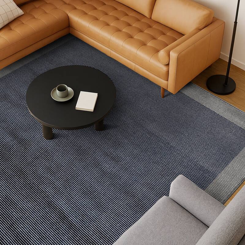 Modern Geometric Stripe Bordered Area Rug for Living Room, Bedroom, or Entryway - Low Pile Indoor Rug