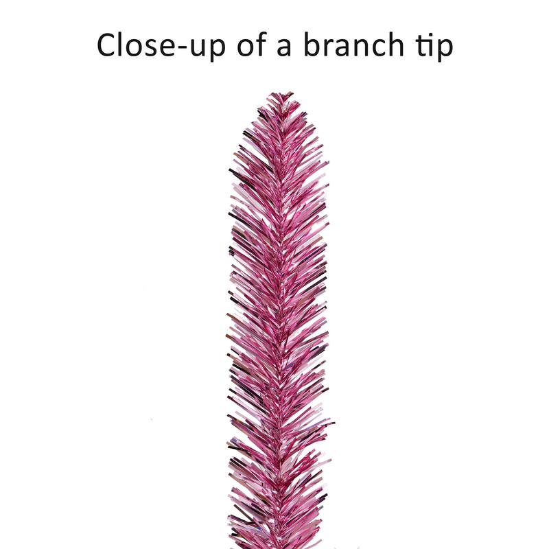 Puleo International 4.5 ft. Pre-Lit Pink Tinsel Artificial Tree