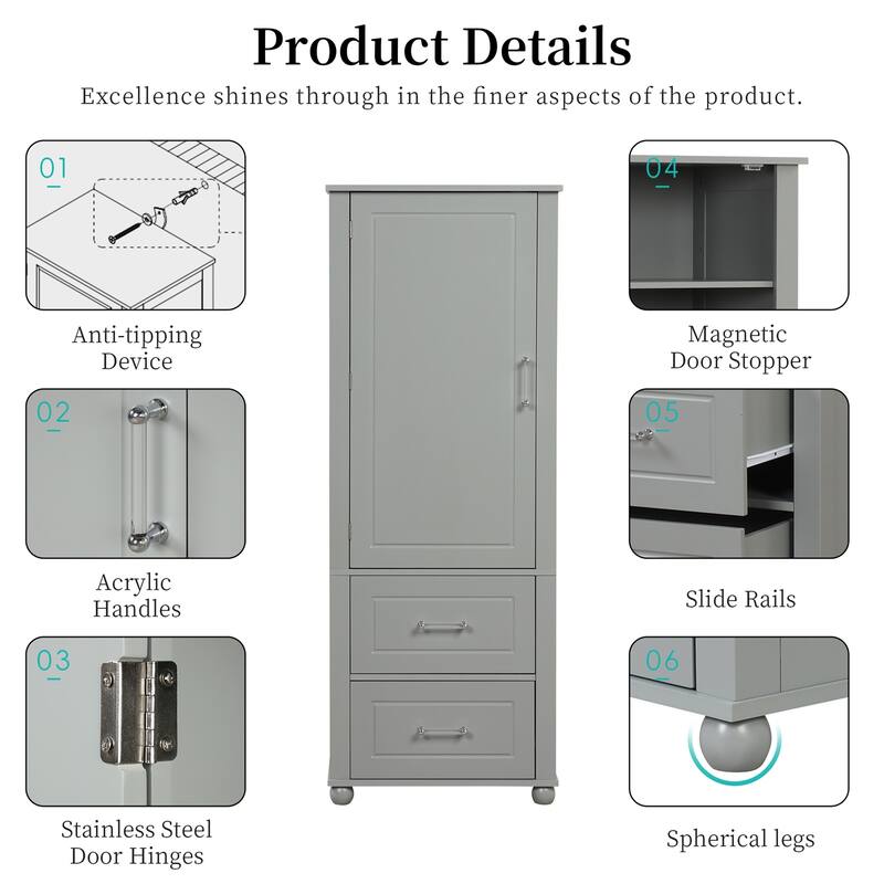 Tall Freestanding Bathroom Storage Cabinet with Two Drawers