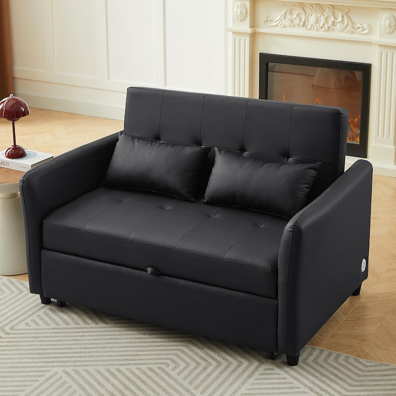 Roomfitters 51.57" Convertible Sleeper Bed with Adjustable Oversized Armchair Design and Three USB Charging Ports