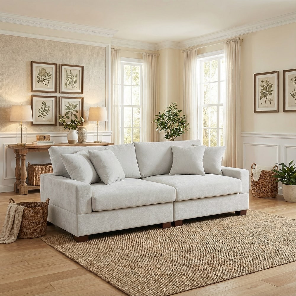 2 Set Chenille Upholstered Modular Sectional Sofa Chaise with Pillows