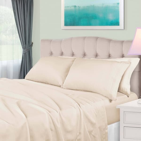 Superior Egyptian Cotton 650 Thread Count Deep Pocket Solid Sheet Set - Queen - Ivory