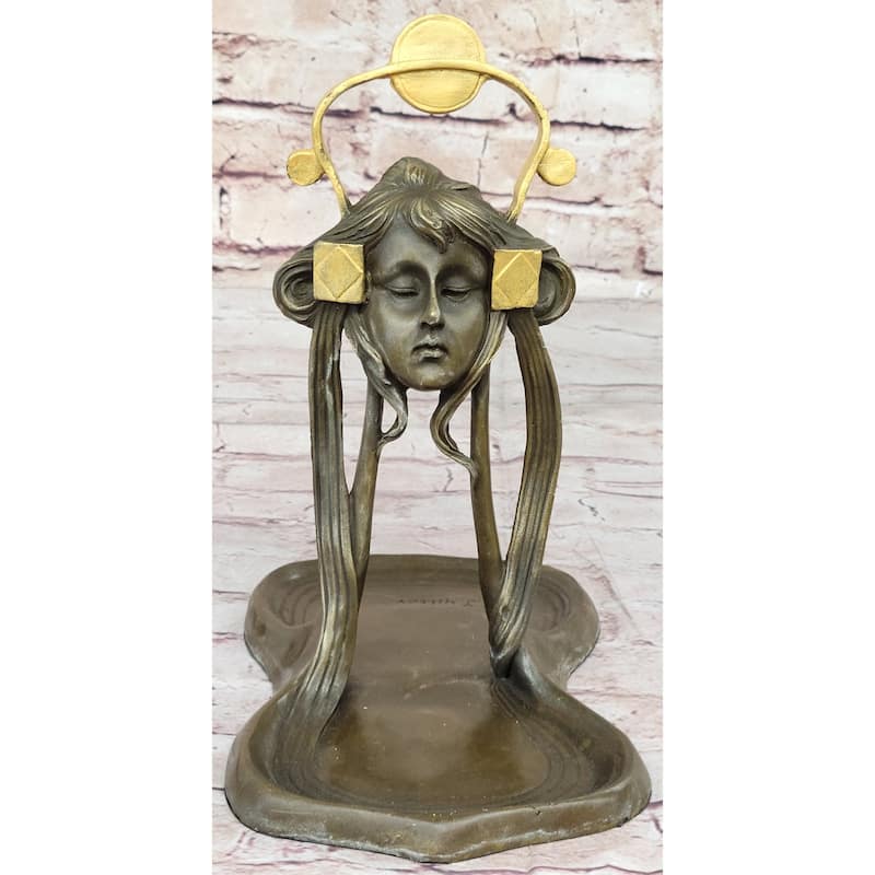 Art Nouveau Candy Dish Bronze Figural Sculpture Figurine Statue Figure Lost Wax