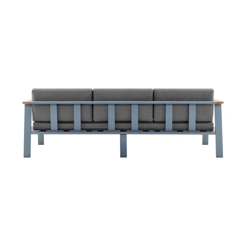 Nofi Aluminum and Solid Teak Wood Outdoor Patio 4 Piece Conversation Set with Olefin Cushions