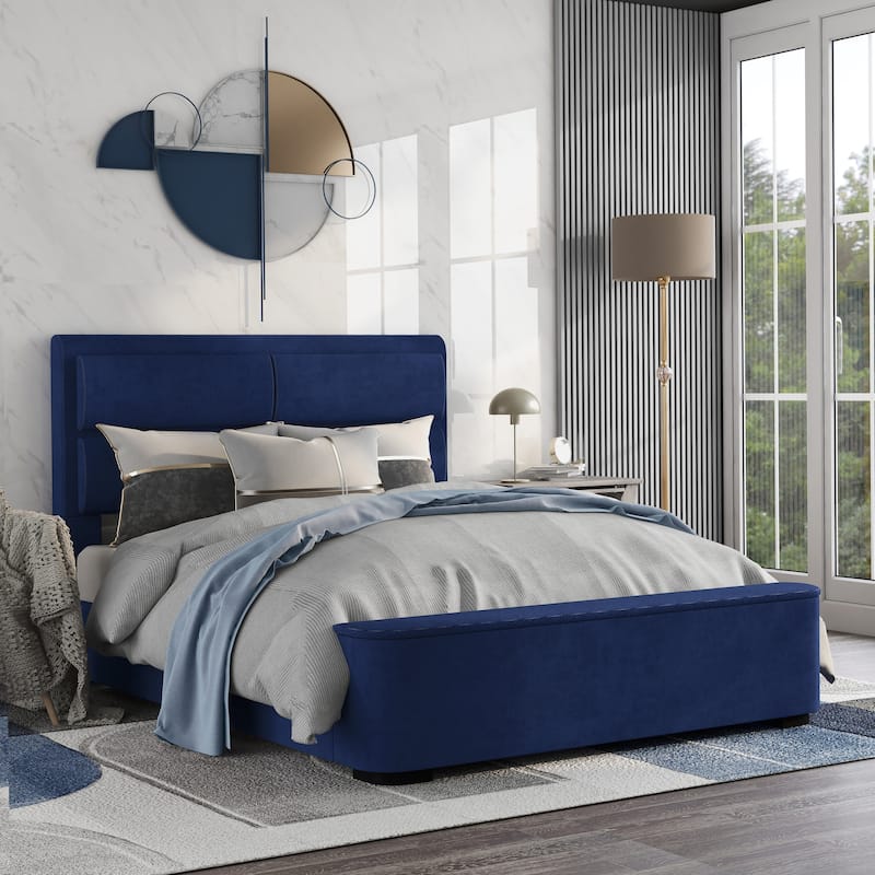 Furniture of America Otjen Modern Upholstered Storage Bed - Navy - Full