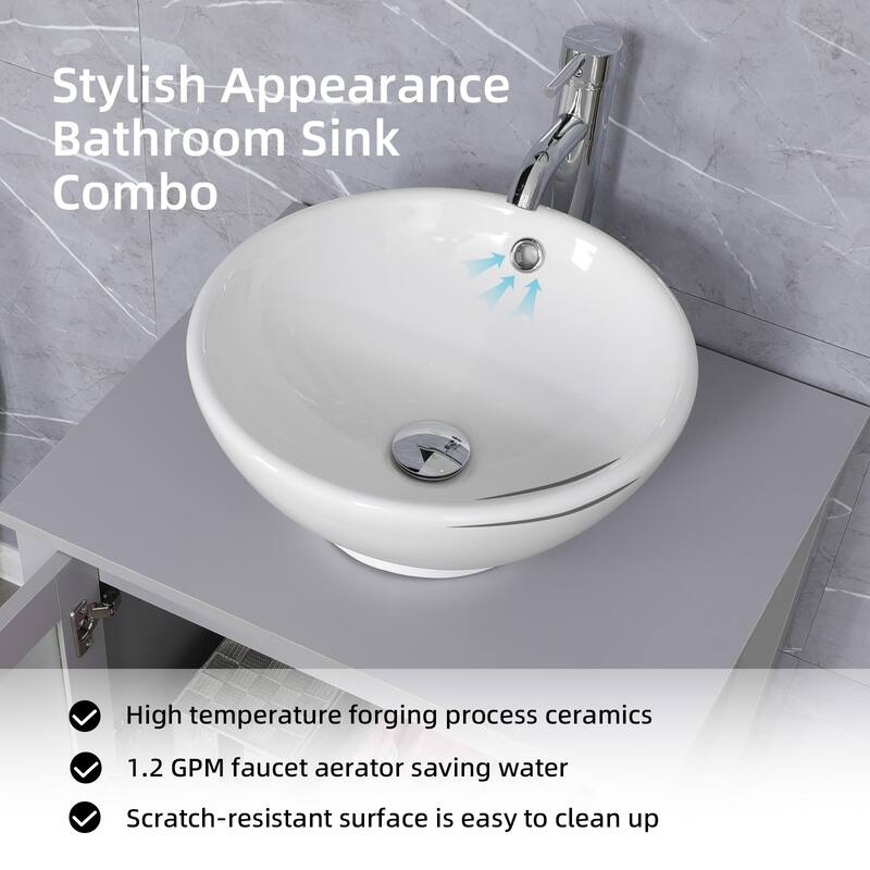 48" Bathroom Vanity Set Vessel Sink Faucet W/ Small Cabinet Combo