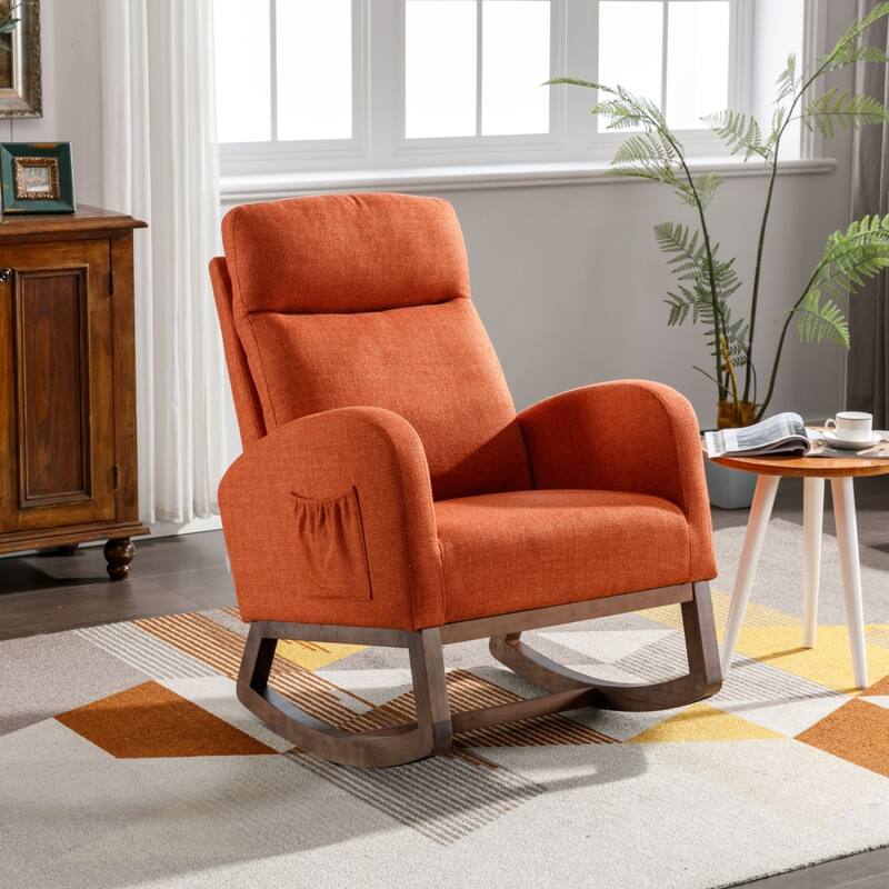 Modern Linen Upholstered Rocking Chair, Living Room Lounge Arm Chair